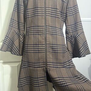 CAbi Navy and Tan Checkered Jumpsuit